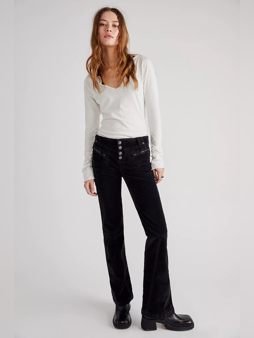 Free People Hit Back Slim Flare Velvet Pants – Black – Size 2